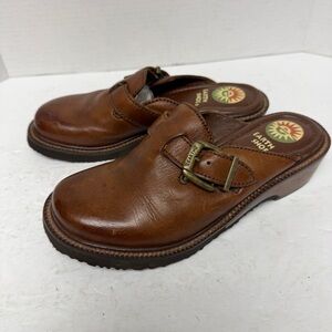 Women’s Brown Leather Slip-On Clog with Buckle